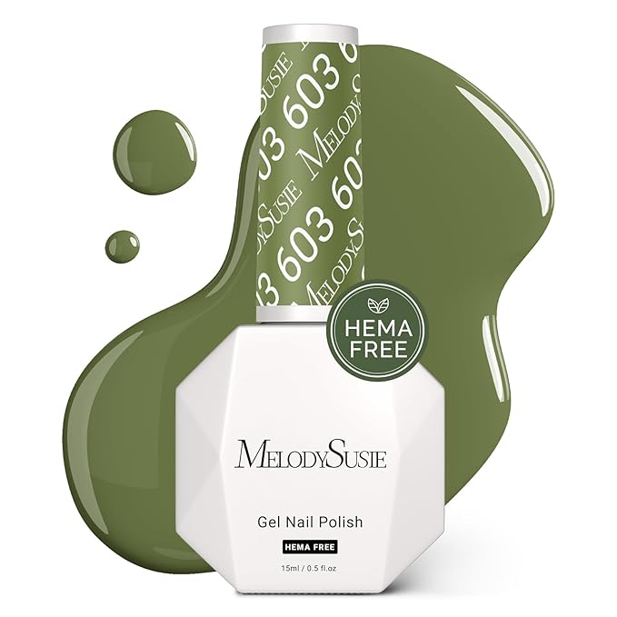 MelodySusie Hema Free Gel Nail Polish, 0.5 Fl Oz Thick Olive Green Gel Polish, Non Toxic, Long Lasting, Soak Off UV Nail Polish, Manicure Nail Design Salon DIY Nail Art at Home 603