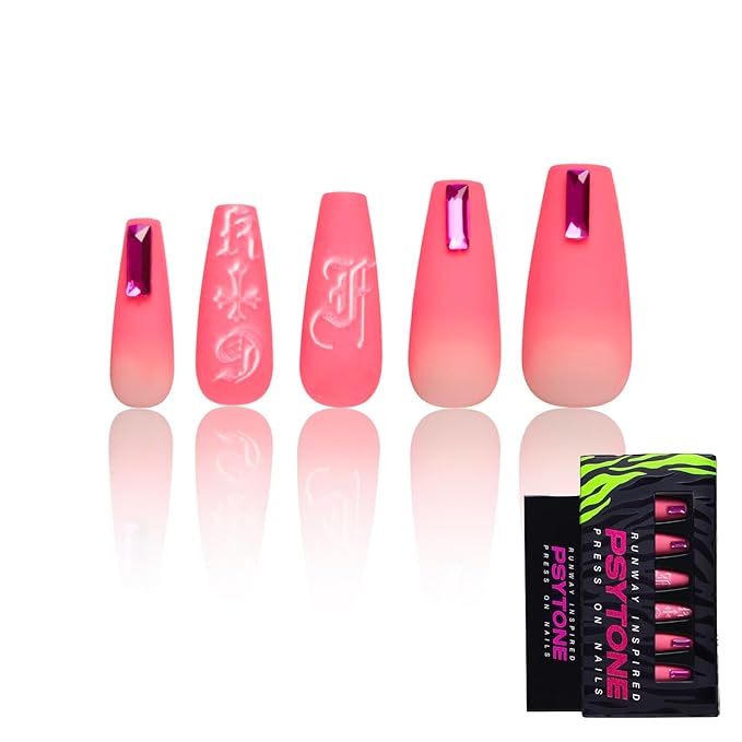 PSYTONE Press on Nails Short Almond Fake Nails Pink French Tip Glue on Nails Glossy Acrylic Nails Press ons Pink Full Cover Artificial Stick on Nails Petite Stick on Nails for Women 30 Pcs