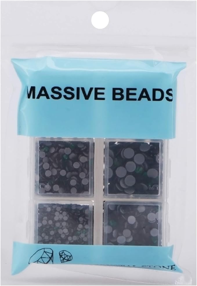 4000pcs Mixed Size Hot Fix Round Crystals Gems Glass Stones Hotfix Flat Back Rhinestones (Emerald)