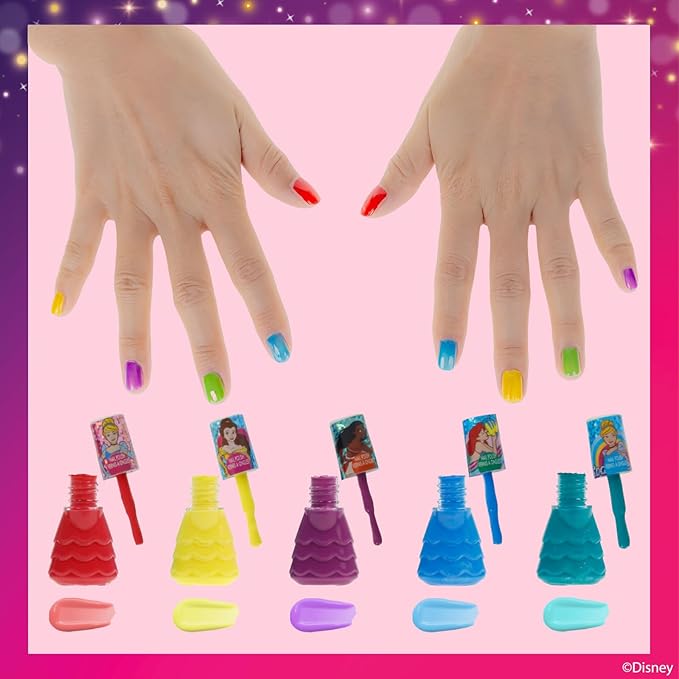 Townley Girl Disney Princess 18 Piece Water-Based Nail Polish Set, Quick Dry and Peels-Off, Nail Paint Set for Girls Ages 3