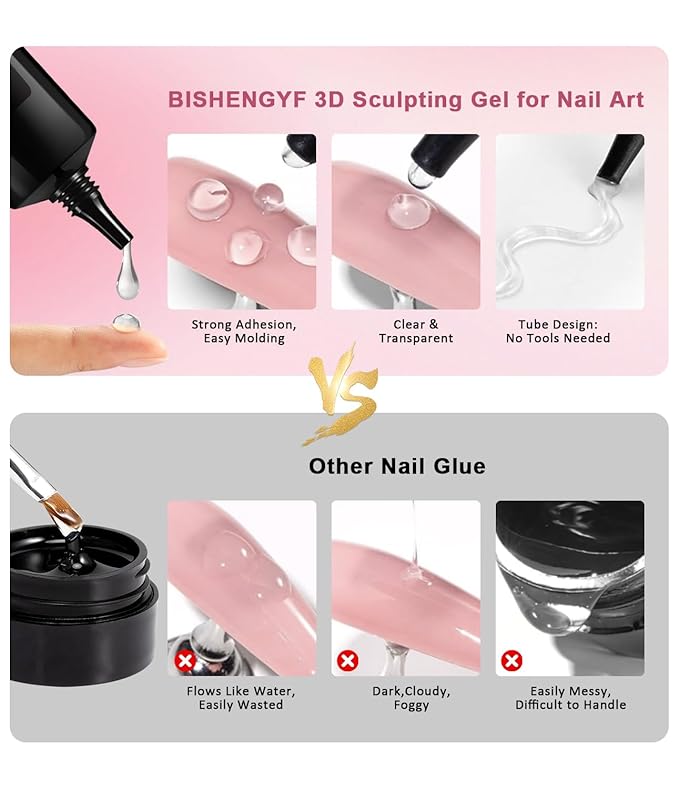 Rose Gold Chrome Nail Powder - 15g 3D Nail Gel with White Pink Nail Chrome Powder Non-Sticky Clear 3D Sculpting Gel Hand Hard Gel Carving Gel for Nail Art Home DIY