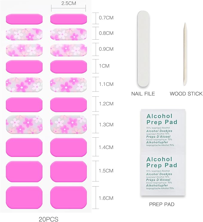 JMEOWIO Gel Nail Stickers Pink Flower Transparent Semi Cured Gel Nail Strips Wraps UV/LED Nails Art Design Decoration Accessories