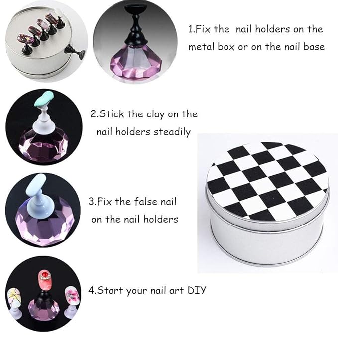 Kalolary Nail Art Display Stand - Magnetic Tips Holder, Crystal Holder, Chessboard, DIY Practice Stand (Purple)