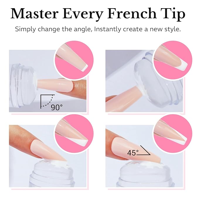 AZUREBEAUTY French Tip Stamp, 6Pcs French Tip Tool, Soft Silicone Nail Stamper, 2 in 1 French Manicure Kit with Nail Stamp Heads, Scraper and Replacement Heads, Nail Art Tools for Home DIY Salon