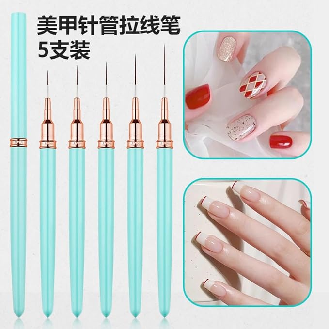 Metallic Liner Nail Art Brushes Set, Nail Art Pens, 5PCS Blue Color Nail Tools Liner Brush UV Gel Polish Painting Nail Design For Long Lines, Thin Details, Fine Drawing, Sizes 7/9/11/15/25mm