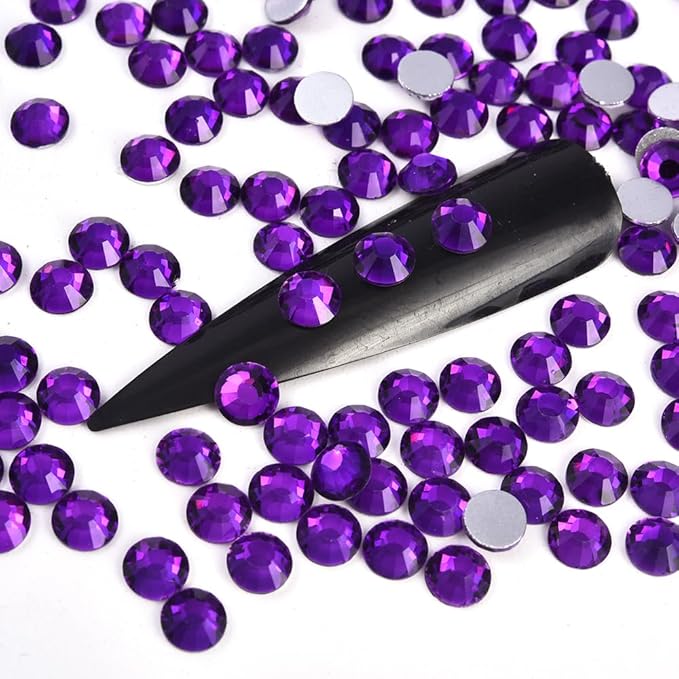 Blinginbox 288pcs Flat Back Rhinestones Round Gems for Nail Art and Craft Glue Fix,Bedazzling Decorations SS34,7.2mm,0.28inches Violet