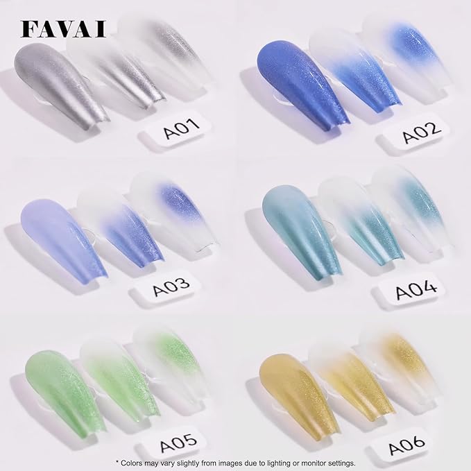 FAVAI Airbrush Gel Nail Polish,12 Chrome Color, Polish Air Gel Set, Metallic Shades, Iridescent, No Dilution,Acetone-Free,French Manicure,Ombre Nail Art