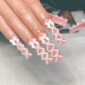 Long Press on Square Nails, 24pcs Pink Artificial Nails with White Bow Designs, Acrylic Material, Full Cover Nail, Press-On False Nails