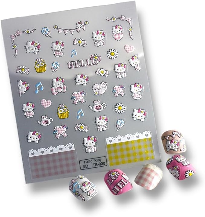Anime Nail Stickers 5D 3D Embossed Japanese Kawaii Nail Art Decals for Unisex DIY Design, Self Adhesive Nail Stickers for Natural Gel Press On Nails, Cute Otaku Cosplay Gift Pink (KIT)