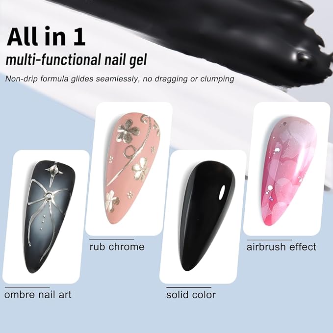 Gel Paint for Nails Art, 2PCS Black and White Gel Nail Polish No Wipe for French Tips Flowers Drawing Ombre Design UV/LED Curing Needed with Brush Pen & Sponges Home Manicure Salon Supplies