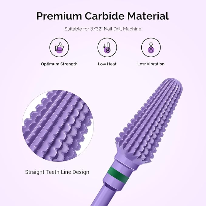 MelodySusie Professional Tornado 3/32'' Nail Drill Bits, Carbide Tungsten Multi-function Bits, Suitable for Manicure Pedicure Cuticle Gel Polishing, Salon Bits, Series Bit-X, Purple, Coarse