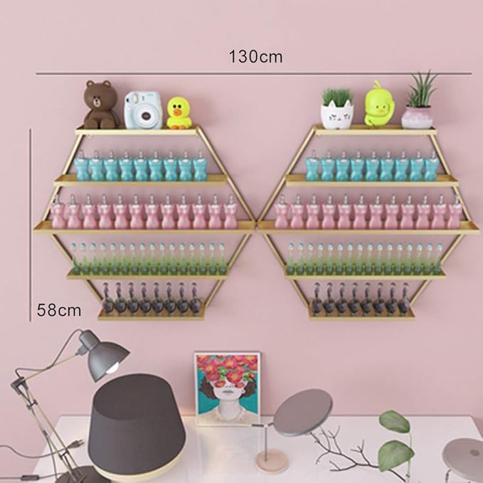 Metal Wall-Mounted Nail Polish Shelf and Essential Oil Rack, Used in Nail Salon, Beauty Salon, Home Perfume/Cosmetics/Beauty Supplies/Spices Collection Display Rack