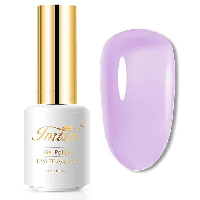 Imtiti Jelly Gel Polish - 0.5 Fl Oz Lavender Purple Jelly Gel Nail Polish - Soak Off LED U V Nail Art Starter Manicure Salon Kit