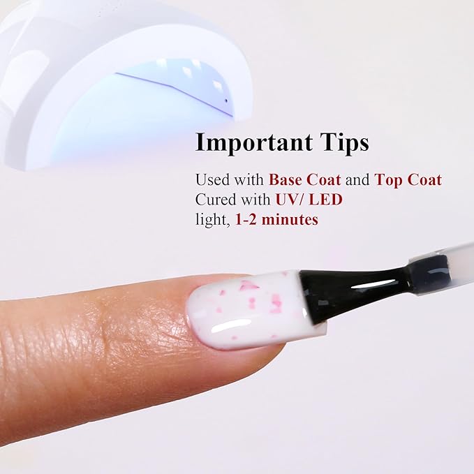 Gel Polish,0.5 Fl Oz White with Pink Flake Glitter Gel Nail Polish Spring Summer LED UV Speckled Sparkle Art Starter Manicure Salon DIY Nail