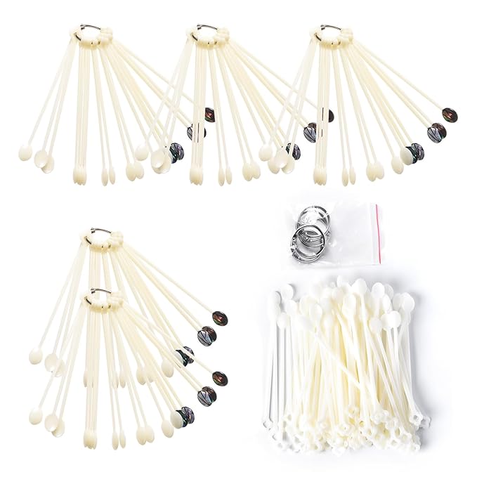 300 Tips Nail Swatch Sticks with Metal Split Ring Fan-shaped Display Nail Practice Sticks Nail Sample Swatches for Nail Art Polish Practice Nail Color Display (Beige Spoon Shaped)