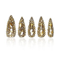 2025 New Full Diamond Medium Almond Press on Nails Reusable PMMA Acrylic Handmade Nails Full Deluxe 3D Crystal Fake Nails w/Box Gift for Women (Gold, Short)