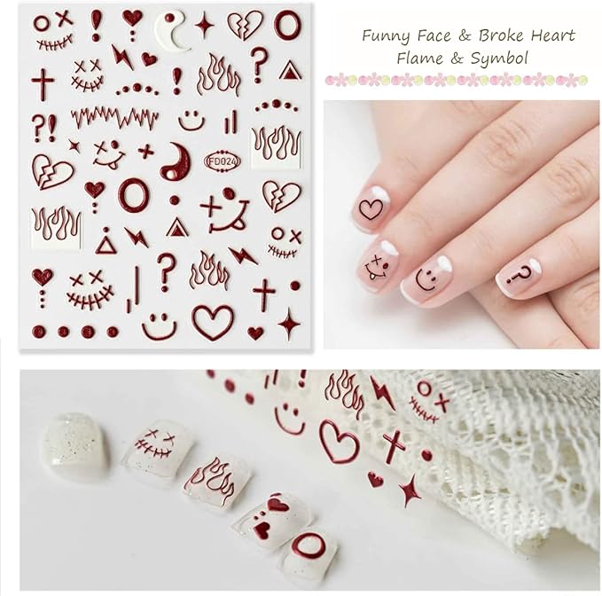 Nail Art Stickers New 5D Stereoscopic Embossed Self-Adhesive Nail Decals, Evil Eyes &Snake &Abstract Faces Hearts Nail Stickers for Nail Art Decoration Women Girls Gift (4 Sheets)