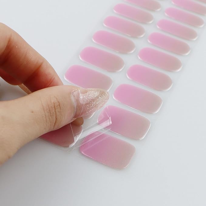 JMEOWIO Gel Nail Stickers Purple Pink Semi Cured Gel Nail Strips Wraps UV/LED Nails Art Design Decoration Accessories