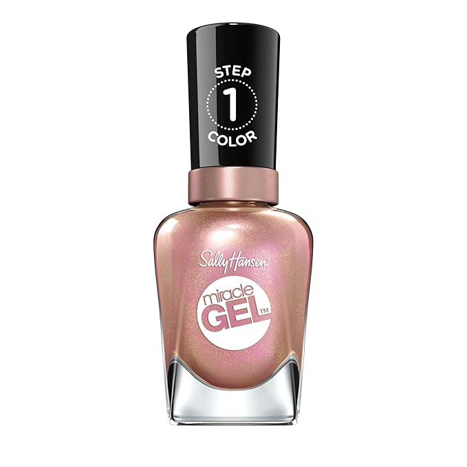 Sally Hansen Miracle Gel Salon Quality Nail Polish | Gel-Like Formula, Two-Step System, No UV Light Needed, Long Lasting | Opaque, Shimmer | 174 Shhhh-Immer | Rose Gold Nail Color