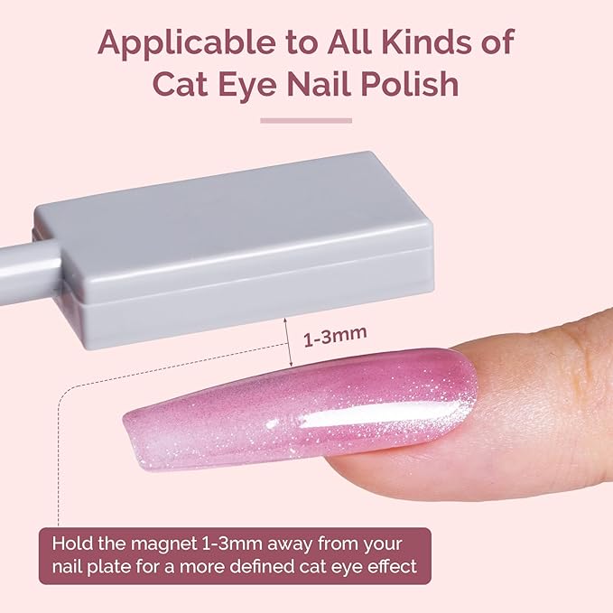 MelodySusie Nail Magnet Set 12PCS, Cat Eye Gel Nail Polish Magnets, Square Round Double Ended Magnet Stick, Cat Eye Magnet for Nails, Strong Magnetic Nail Polish Magnets Nail Design Tools