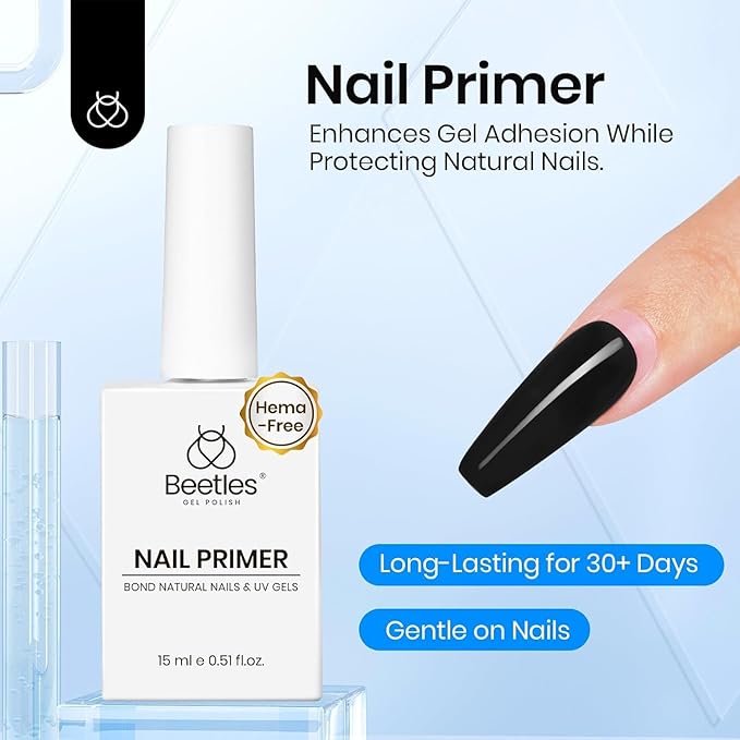 Beetles 15ml Nail Dehydrator and Primer - Acid Free & Hema-Free Natural Prep Dehydrate and Bond Primer for Acrylic Fast Dry Nail Supplies Professional Salons Set