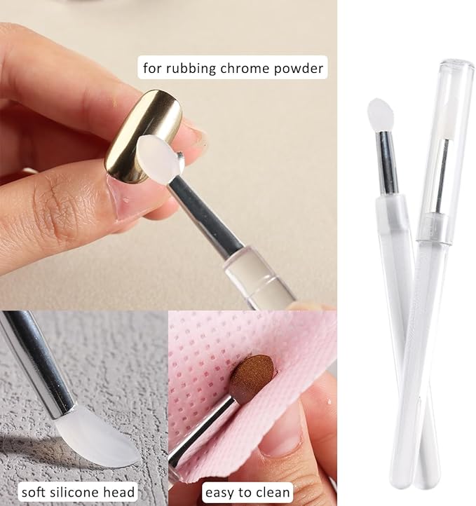 Chrome Nail Powder Set - Red, Green, Gold, Mirror Effect Glitter Powder - 6 Colors, Metallic Chrome Powder With 2PCS Silicone Applicator Brushes - Christmas Nail Design