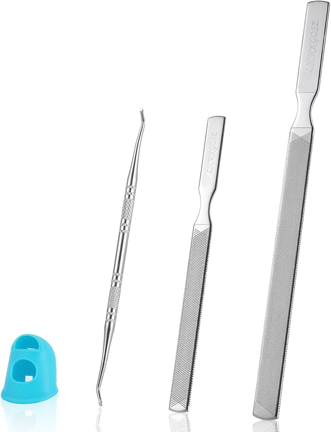 Metal Nail File, Toenail File with Fingertip Protectors and Dual-Ended Toenail Lifter, Double Sided and Files Nails Easily for Seniors, Men & Women Pedicure Tool