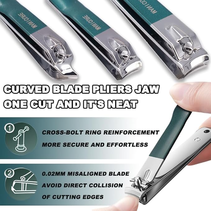 NOVANO 10-Piece Nail Clippers Set, Stainless Steel Manicure Pedicure Kit with Portable Travel Case - Professional Grooming Tools for Fingernails/Toenails, Ideal Gift for Men & Women (Green)