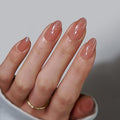 BTArtbox Press On Nails Short - Lamp-Curable Sparkly Almond Press On Nails with Glue for Women, Semi-Transparent Soft Gel Glue On Nails in 16 Sizes - 32 Stick On Nails Kit, Citrine Glow