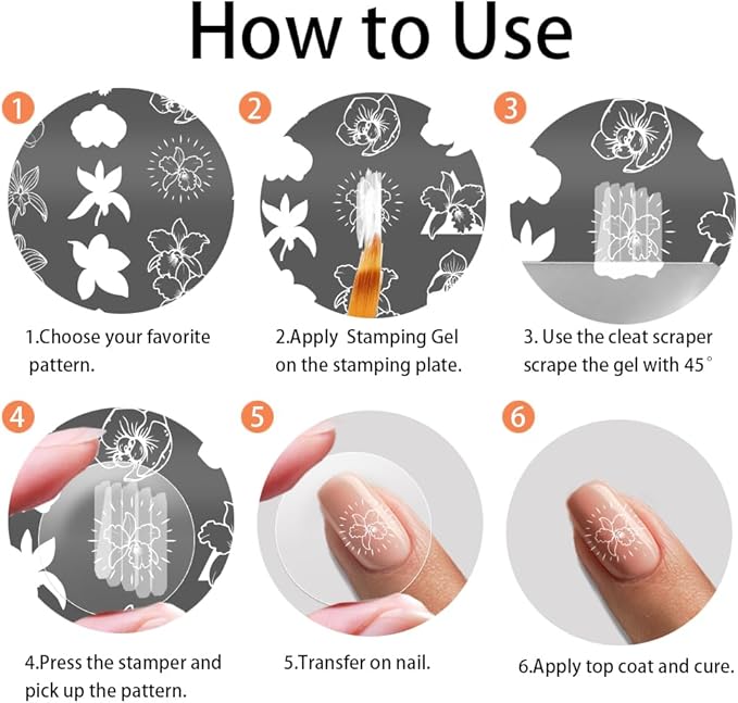PH PandaHall 3pcs Orchids Nail Stamping Plates Flower Theme Nail Art Stencils Floral Leaf Manicure Art Templates Plants Leaves Nails Design Stamp for Women Manicures Salon DIY Printing Designs