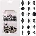 820pcs Mix 10 Shapes Flatback Black Nail Rhinestones Loose Round Beads Diamond Assortment Decoration Glass Charms for Nails Supply