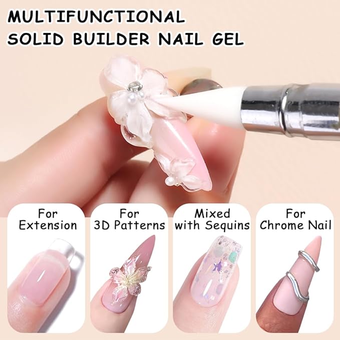 Solid Builder Gel for Nails, 60g Large Capacity Clear Non-Sticky Hand 3D Sculpting Modeling Carving Hard Gel Nail Extension Glue for Manicure Salon UV Home DIY