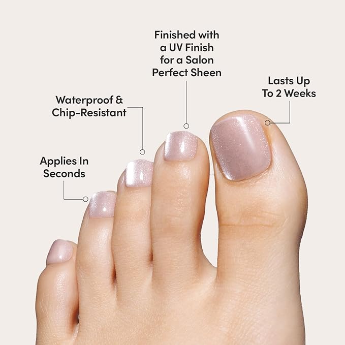 Glamnetic Press On Toenails - The Vow | Shimmery Nude Neutral Fake Toe Nails with a Velvet Finish | 16 Sizes - 32 Toe Nail Kit with Glue