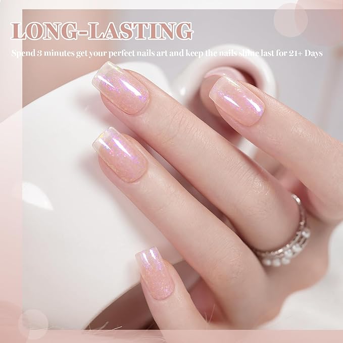 RARJSM Nude Soft Pink Glitter Gel Nail Polish Blue Green Big Rainbow Flakes Finish Shimmer Gelpolish 15ml Soak Off Nuded Skin Tone Color Home Salon French Manicure Varnish Curing Requires