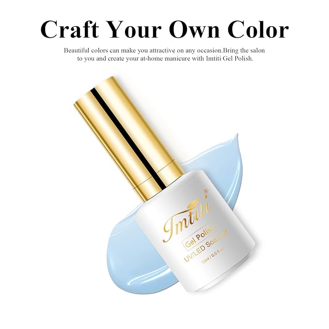 Imtiti Gel Nail Polish, 0.5 Fl Oz, Light Blue, JY-Jelly, Non-Toxic, Glossy Finish, DIY Nail Art Starter Kit