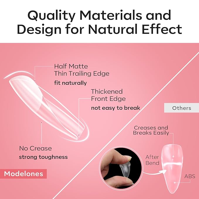 Modelones Short Almond & Square & Round Nail Tips - Multi-type 3 Styles Set Gel Tips Half Matte Full Cover Clear Acrylic Gel Kit Fake Nails for Extension DIY Salon 450Pcs 15Sizes