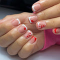 24Pcs Heart Press on Nails Valentines Day French Tip Fake Nails Short Square Petite Acrylic Nails with Heart Red Lips Design Valentines Glue on Nails Glossy Artificial False Nails for Women and Girls