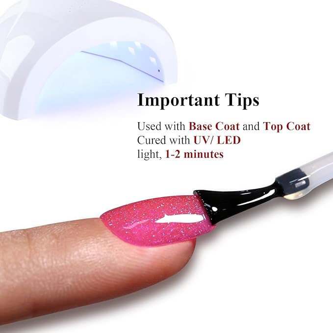 Glitter Gel Polish,Hot Pink Iridescent Glitter Gel Nail Polish Sparkle Shimmer Gel Glitter Nail Polish Summer Rainbow Soak off LED UV Gel Nail Polish for Art DIY Manicure 0.5 Fl Oz
