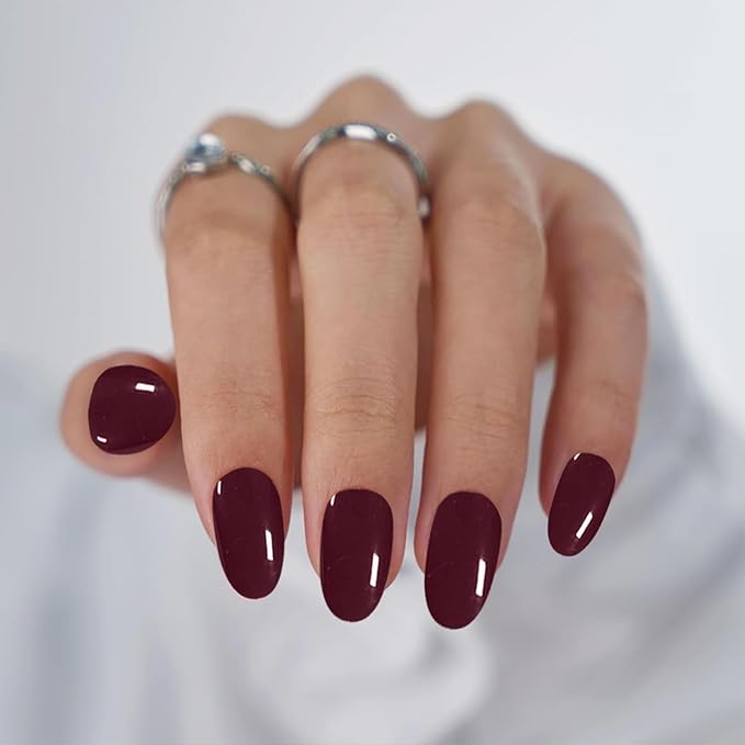 Burgundy Semi Cured Gel Nail Strips 20Pcs Gel Nail Stickers Polish Nails Wraps UV/LED Light Needed Full Gloss Nails Polish Strips for Women Includes Prep Pads, File, Wooden Cuticle Stick