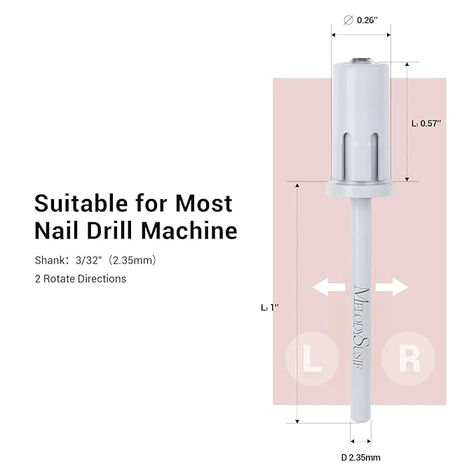 MelodySusie Crystal Top Mandrel Bit for Nails, 3/32'' Easy Off Nail Drill Bits for Sanding Bands, Suitable for Acrylic Nails Gel Manicures and Pedicures, White