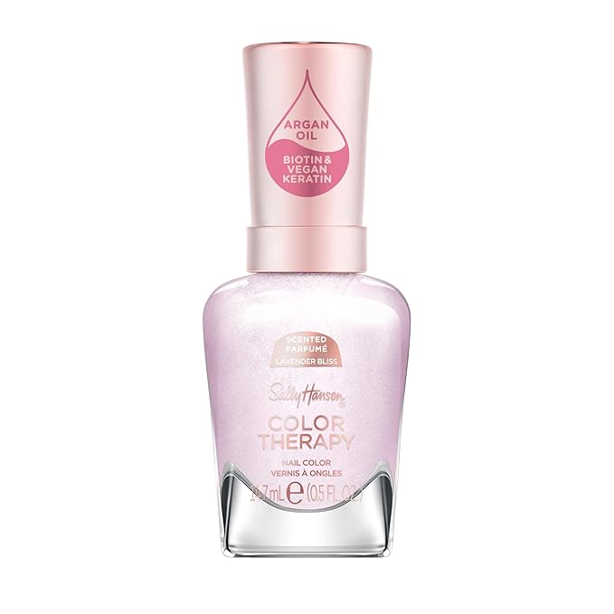 Sally Hansen Color Therapy Scented Nail Polish | Biotin, Argan Oil, Long Lasting, Healthy Nails, Nail Strengthener, Opaque | 383 Air of Calm, Lavender Bliss | Light Purple Nail Color