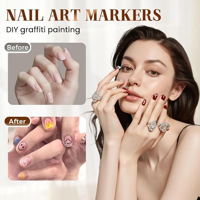 12 Colors Nail Art Pens Set, Nail Art Markers Polish Pen for 3D Nail Art, Drawing Painting Liner Brush for DIY Nail Art Beauty Adorn Manicure Tools (12 Colors)