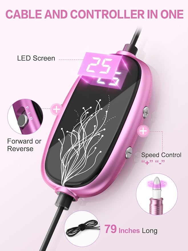 Subay Professional Manicure Pedicure Kit, Electric Nail Drill Set with LED Display, 25000RPM, 11-Piece Attachments Plus 20 Sanding Bands, Nail Grinder Tool for Women Men Baby Pets, with Dust Brush