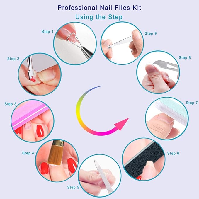 Nail Files and Buffers, 20PCS Professional Nail File & Nail Polishing Buffer Block for Natural Nails, 100/180 & 600/3000 Grit Reusable Manicure Kit for Women, Travel Home and Salon