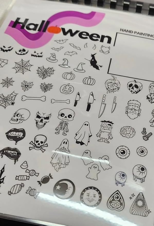 Nail Art Workbook Make Your own Nail Decal Stickers Reusable Gel Nail Design Practice Book for Gel Nail Polish Acrylic Nail foils Crystals Rhinestones Glitter Cartoon Nail Design Guide (6)