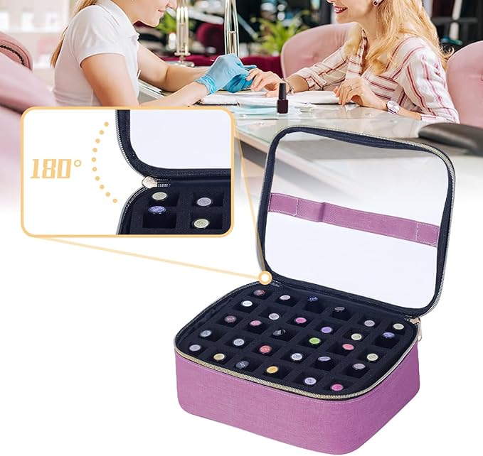 Small Clear Nail Polish Case Holds 30 bottles(15ml-0.5fl.oz) Nail Polish Organizer Multifunctional Nail Polish Bag organizer, Cosmetic Travel Makeup Cases for Women, Purple