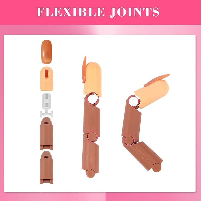 Adjustable Fake Mannequin Fingers - 3PCS Training Set With Acrylic Base and 100PCS Brown Nail Tips - Movable & Flexible For Nail Art Practice