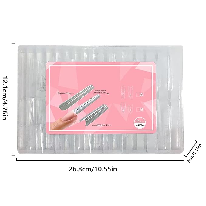 Nail Forms for Gel - 10.55 x 4.76 x 1.18in Clear 240 Pieces Mold,Nail Molds Extension Tips Reusable - for Personal Salon Home Fashion Beauty Manicure Daily Styling