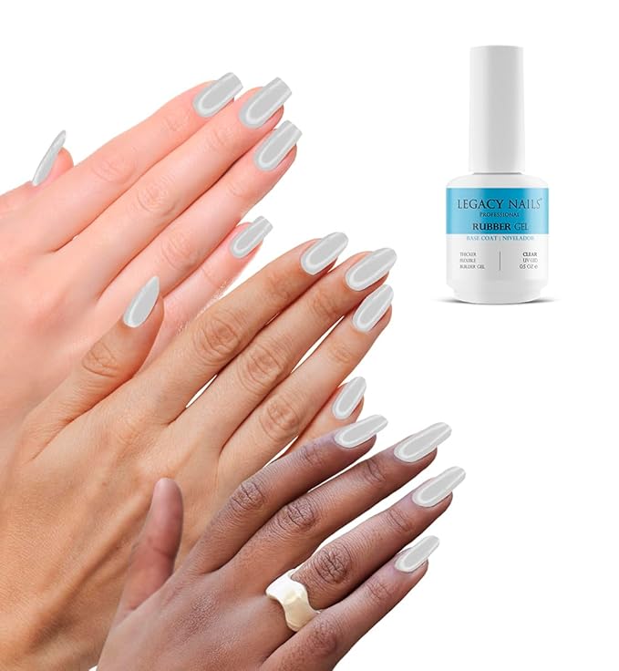 LEGACY NAILS Professional Rubber Gel Base-Coat 0.5 fl oz. Nivelador UV-LED Full Coverage Elastic Thick Flexible Gel Base Coat Builder (CLEAR)