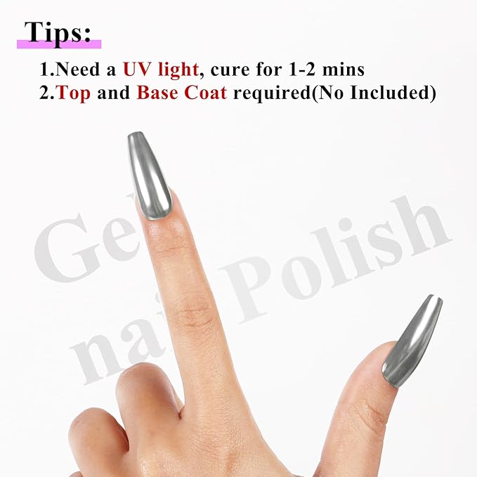 Imtiti Silver Chrome Nail Powder Kit,1g Silver Meatllic Mirror Effect Powder with 10ml White Color Gel Polish Metal Nail UV DIY Kit
